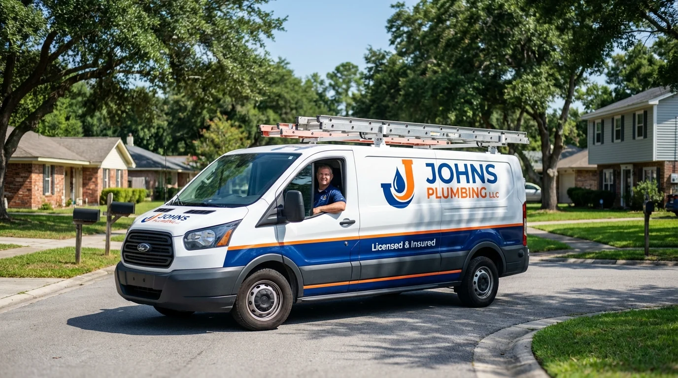 Johns Plumbing LLC service van in Keuka Park, NY
