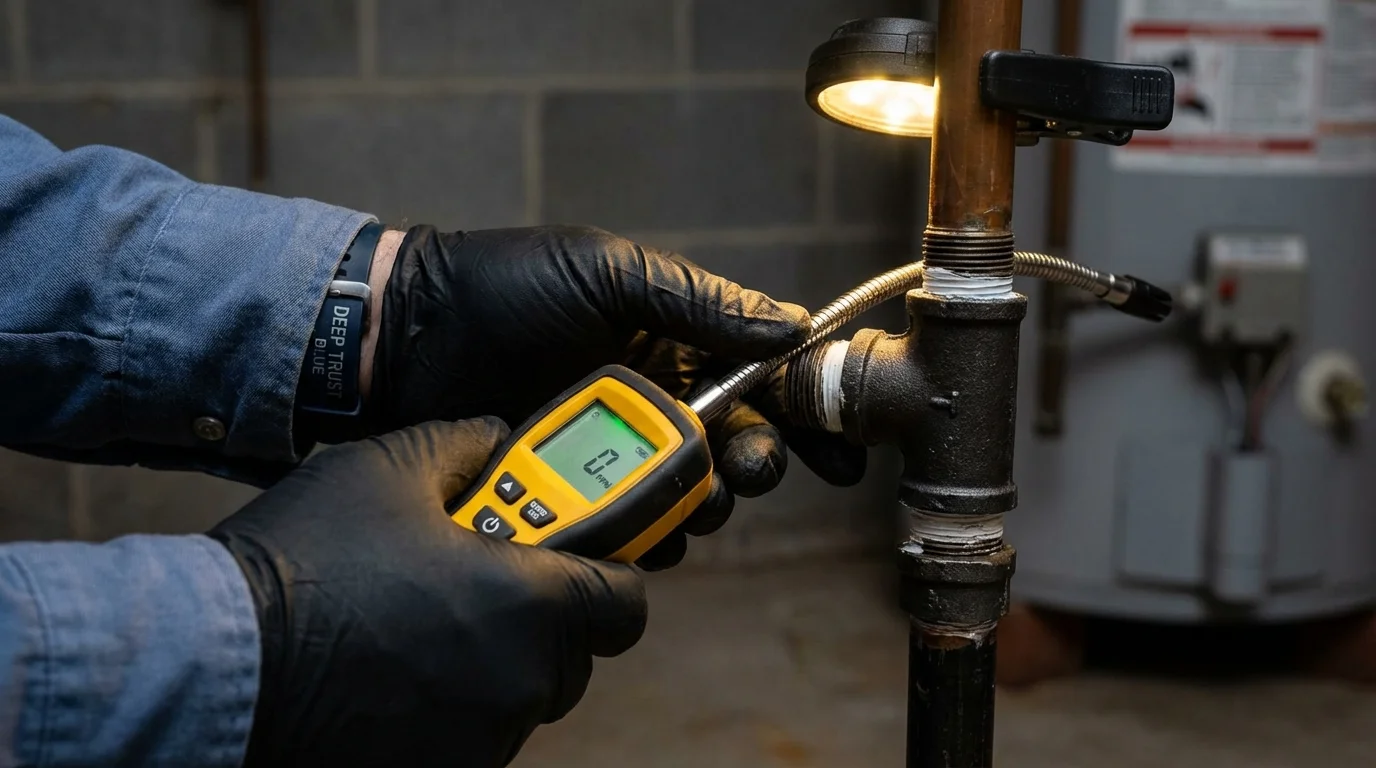 Gas leak detection with electronic sniffer by Johns Plumbing LLC in Keuka Park
