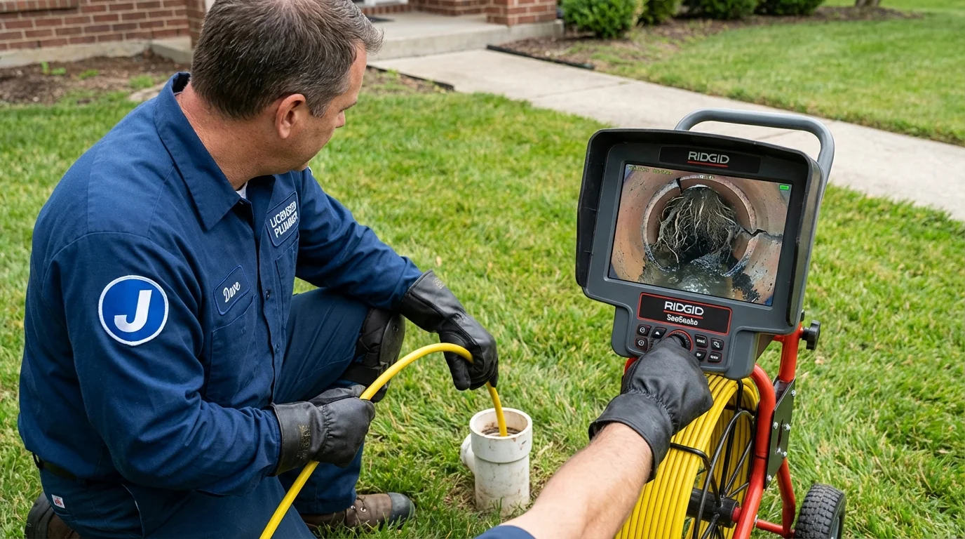 Sewer camera inspection being performed by Johns Plumbing LLC in Keuka Park