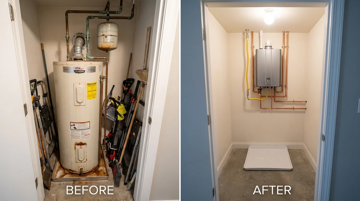 Tank water heater versus wall-mounted tankless unit comparison for Keuka Park, NY homeowners