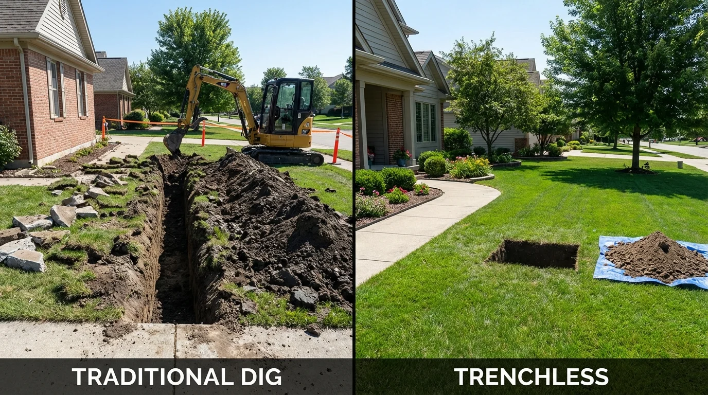 Trenchless sewer repair with minimal yard damage versus traditional excavation in Keuka Park, NY